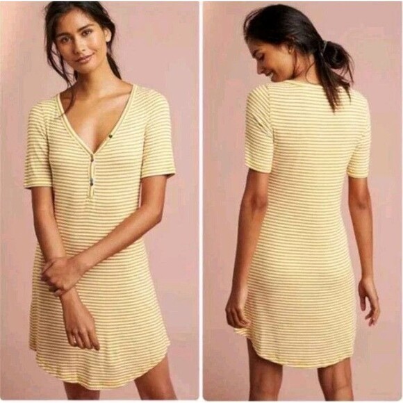 Pure + Good Dresses & Skirts - Anthropologie Pure +‎ Good Striped Henley Dress Yellow XS